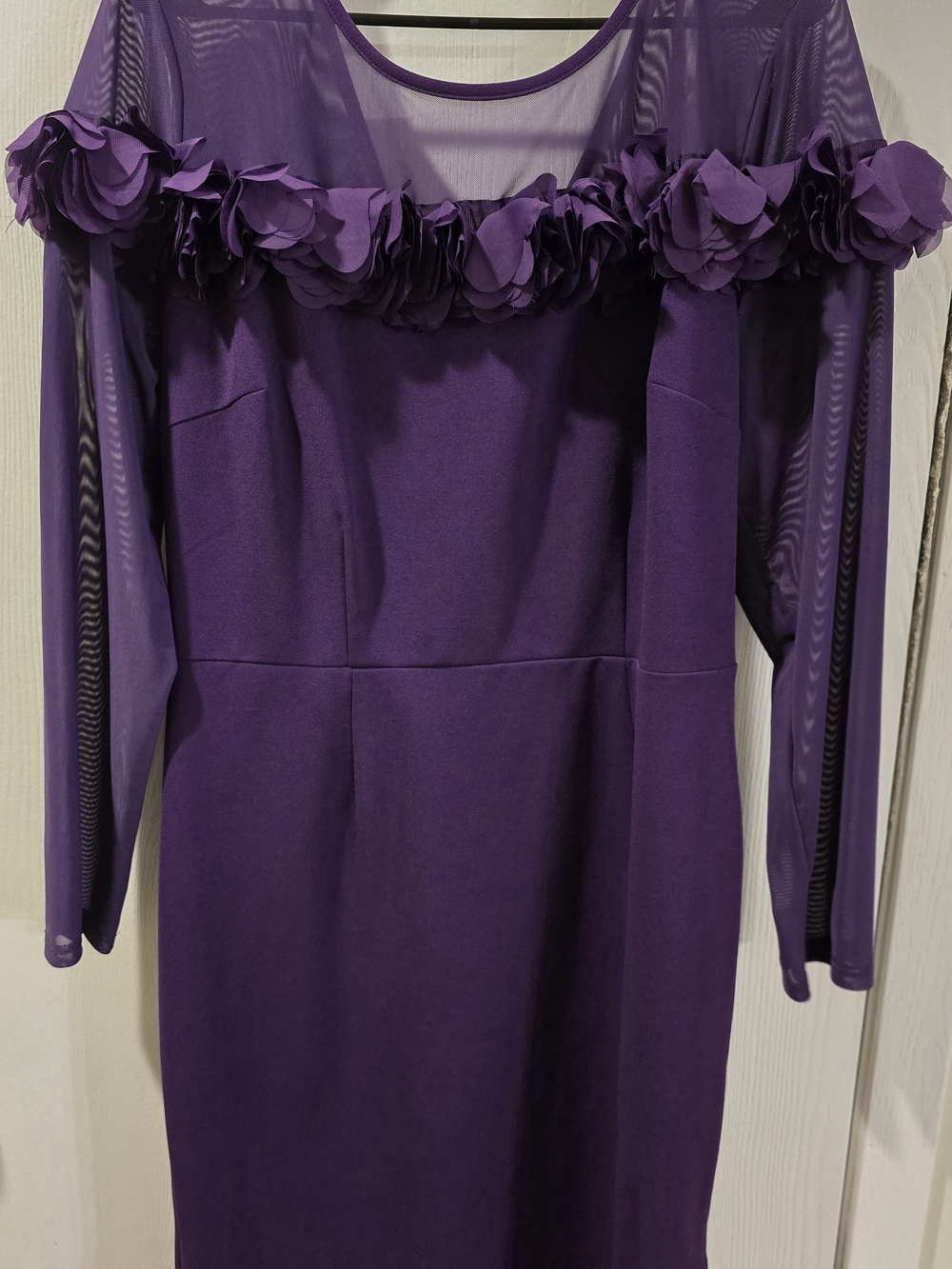 Ashley Stewart Purple Long Sleeve Floral Applique Dress